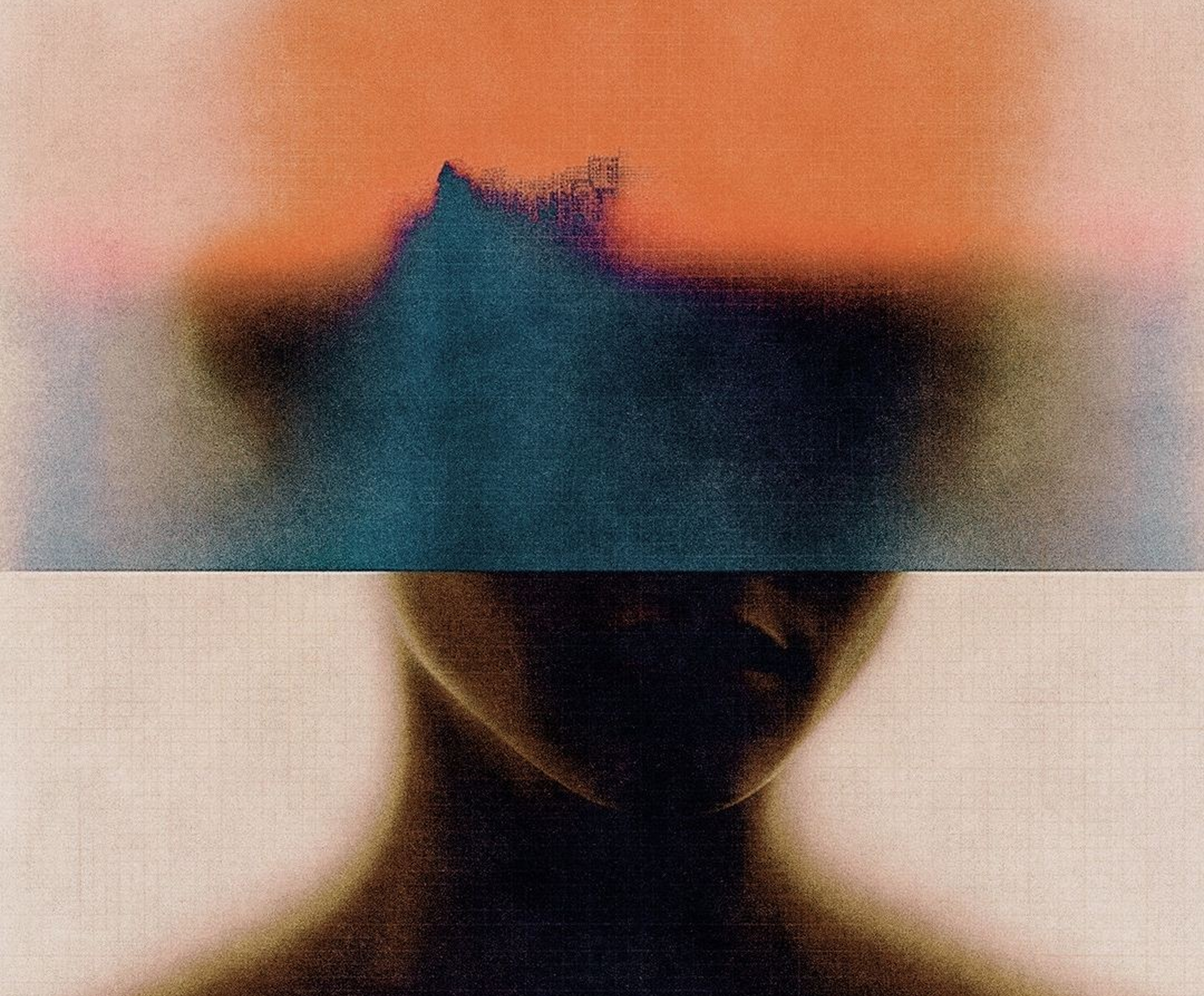 Abstract figure with a blue and orange veil